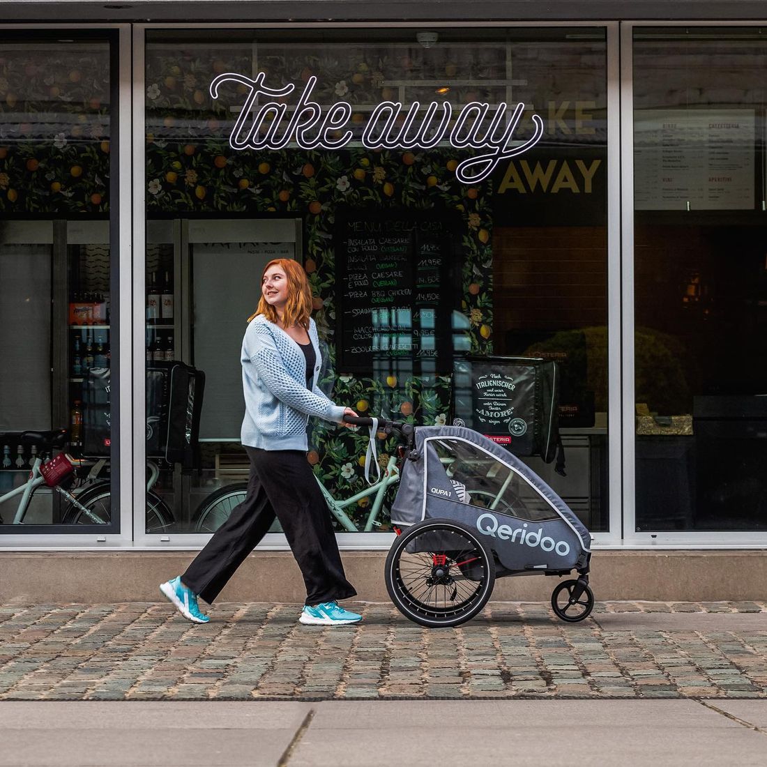 przyczepka-rowerowa-wozek-qeridoo-qupa-2-grey-stan-nowy