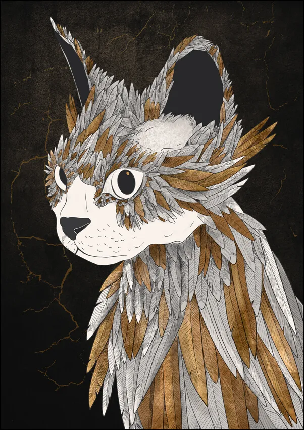 feathered-cat-plakat-20x30-cm