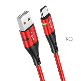 hoco-kabel-usb-do-typ-c-shadow-led-3a-u93-czerwony