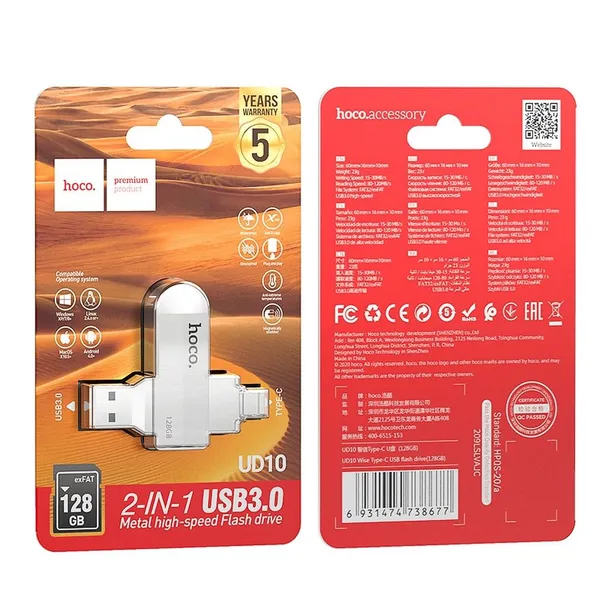 hoco-pendrive-wide-ud10-usb-typ-c-128gb-usb3-0-stan-nowy