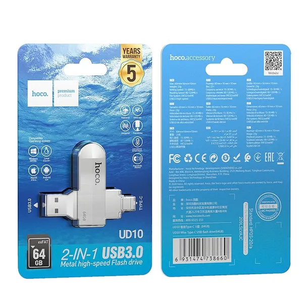 hoco-pendrive-wide-ud10-usb-typ-c-64gb-usb3-0-stan-nowy