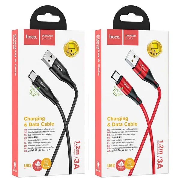 hoco-kabel-usb-do-typ-c-shadow-led-3a-u93-czarny-stan-nowy-waga-z-opakowaniem-0-3-kg