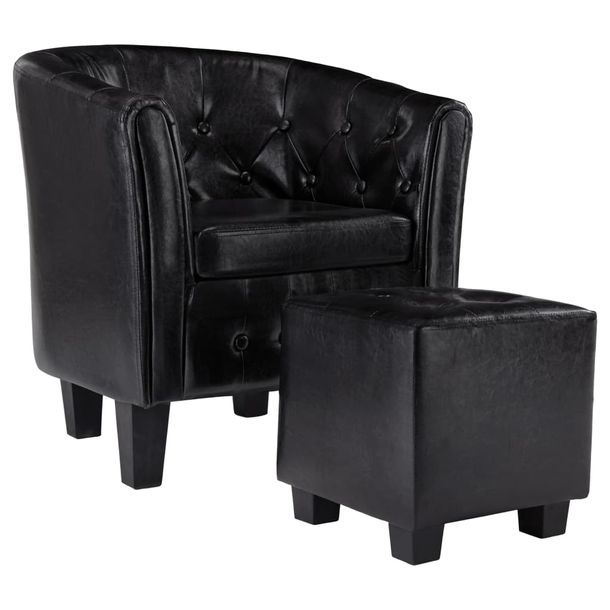 ﻿Fotel z podnóżkiem, czarny, sztuczna skóra-Zdjęcie-0