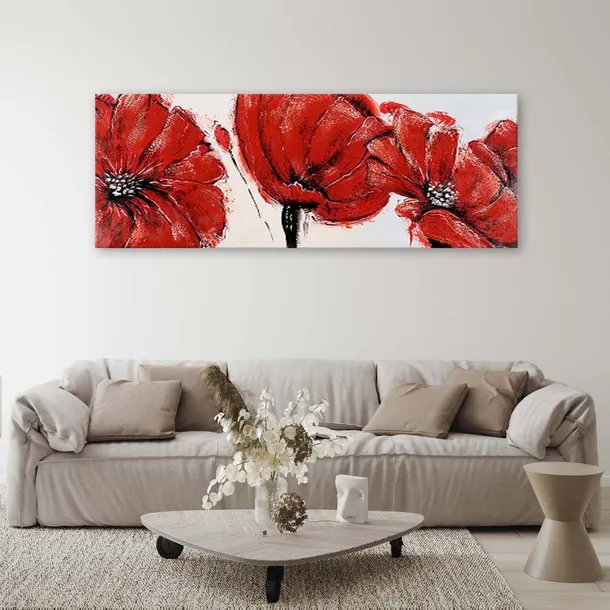 obraz-na-plotnie-maki-czerwone-malowany-90x30-stan-nowy