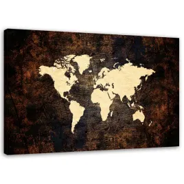 obraz-na-plotnie-brazowa-mapa-swiata-100x70