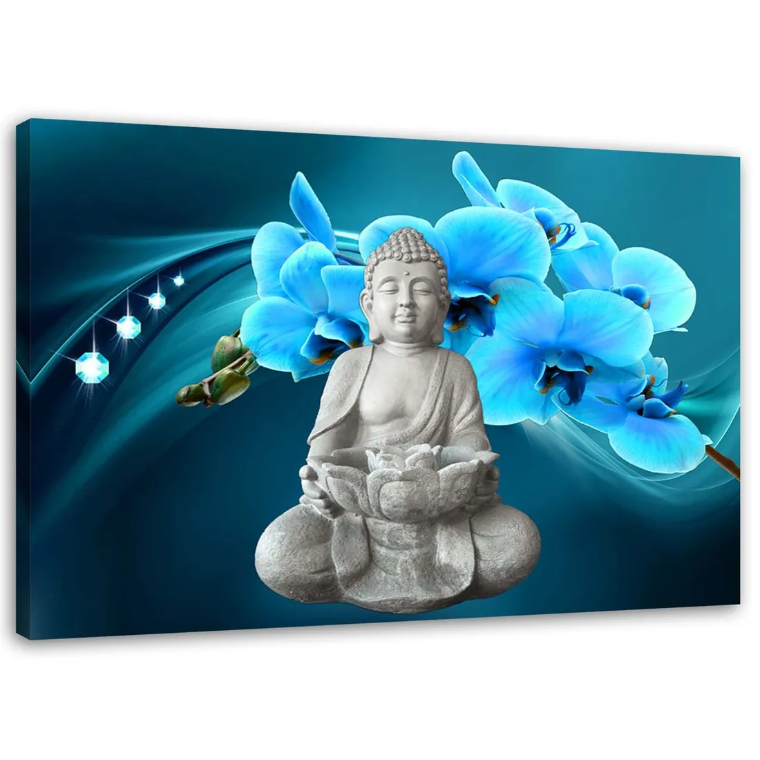 obraz-na-plotnie-buddha-niebieski-storczyk-120x80-stan-nowy