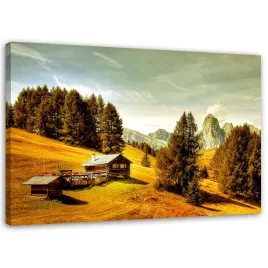 obraz-na-plotnie-domek-w-gorach-widok-100x70