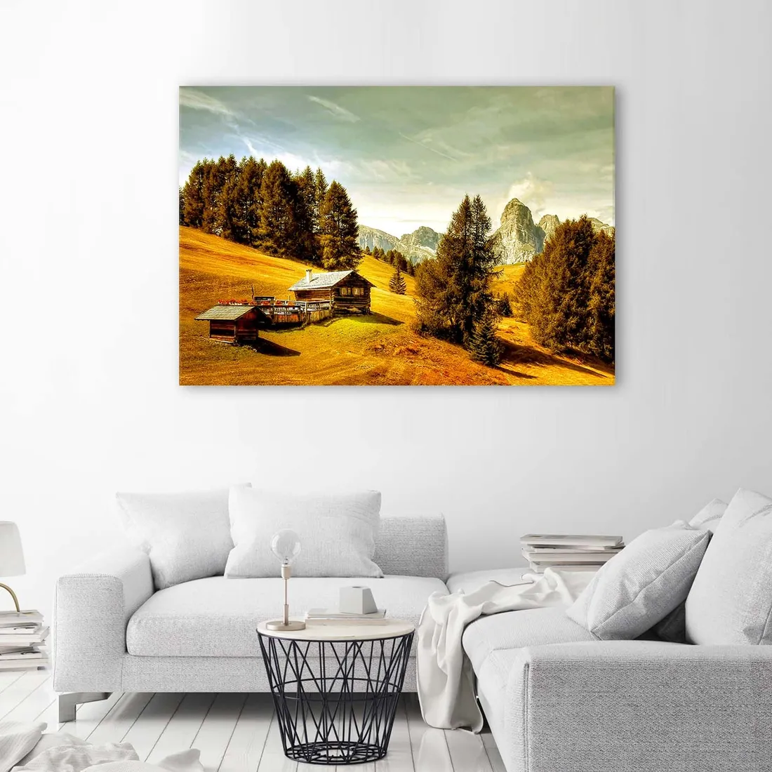 obraz-na-plotnie-domek-w-gorach-widok-100x70