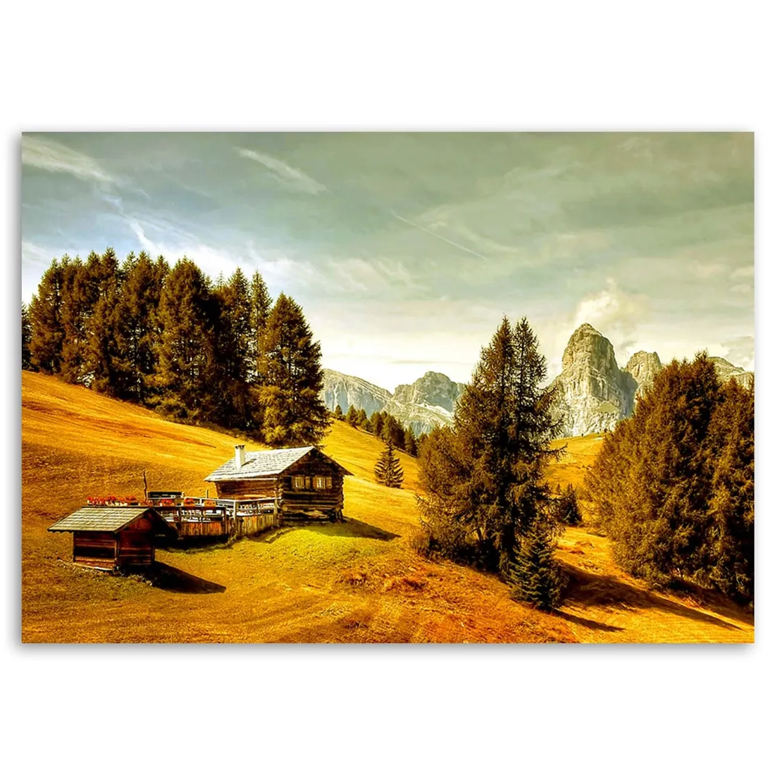 obraz-na-plotnie-domek-w-gorach-widok-100x70