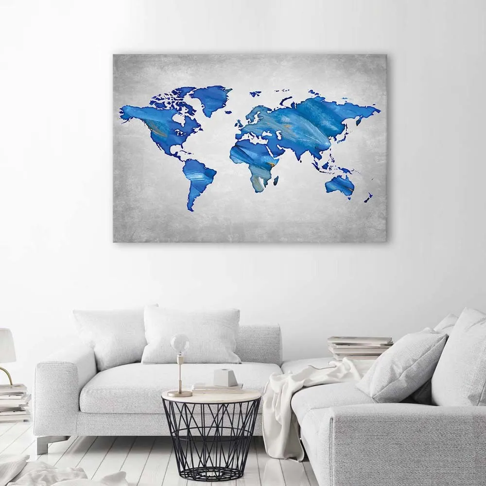 obraz-na-plotnie-mapa-swiata-niebieski-60x40