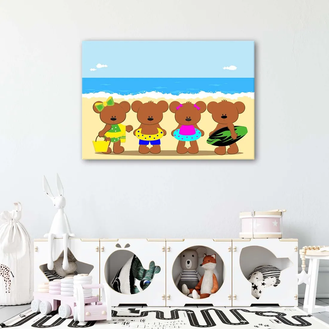 obraz-na-plotnie-kolorowe-misie-90x60