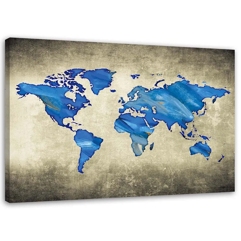 obraz-na-plotnie-niebieska-mapa-swiata-60x40-stan-nowy