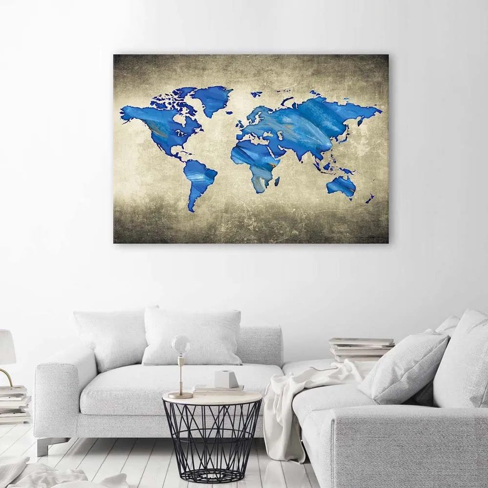 obraz-na-plotnie-niebieska-mapa-swiata-100x70