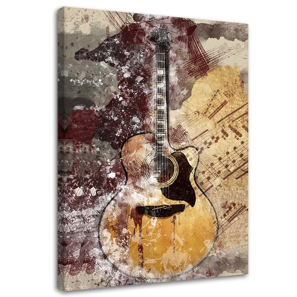 obraz-na-plotnie-gitara-muzyka-retro-40x60-stan-nowy
