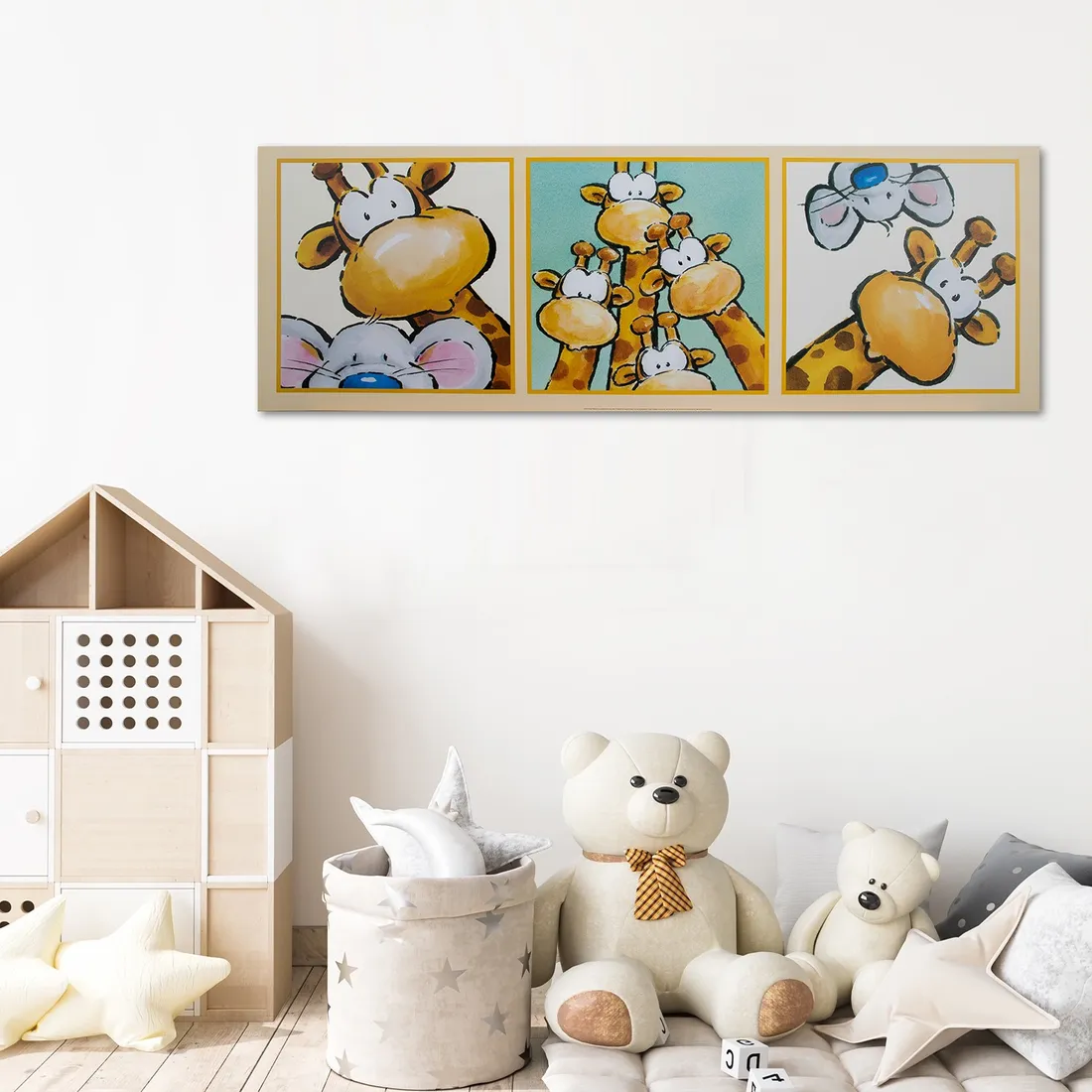 obraz-na-plotnie-zyrafa-mysz-120x40