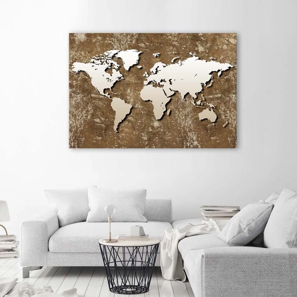 obraz-na-plotnie-mapa-abstrakcja-brazowy-90x60