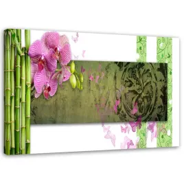 obraz-na-plotnie-orchidea-bambus-abstrakcja-100x70