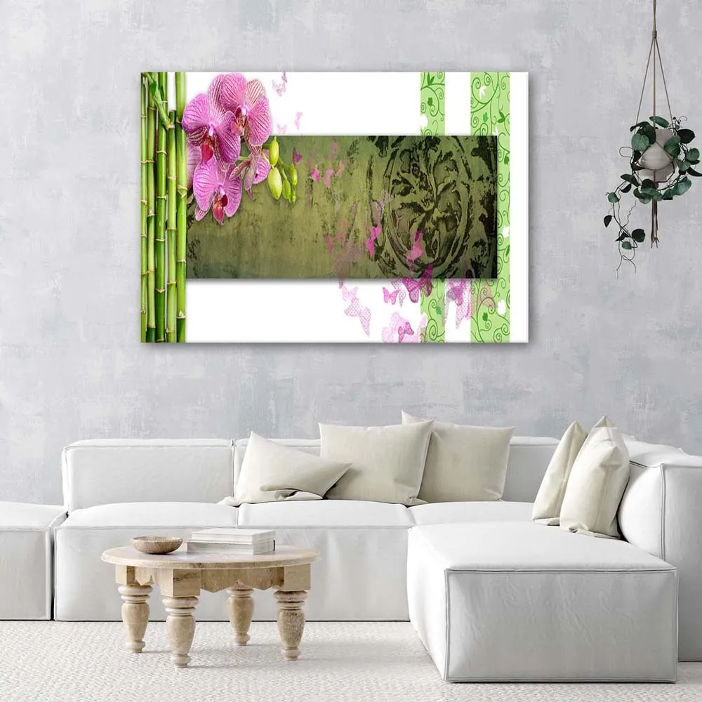 obraz-na-plotnie-orchidea-bambus-abstrakcja-100x70