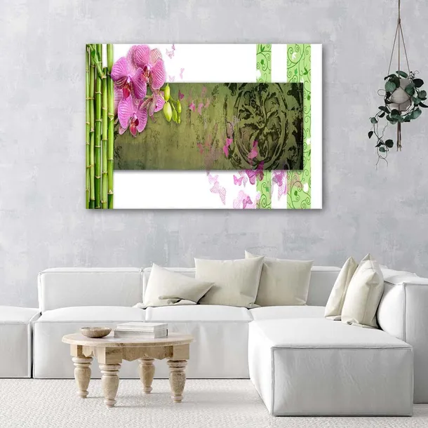 obraz-na-plotnie-orchidea-bambus-abstrakcja-60x40-stan-nowy