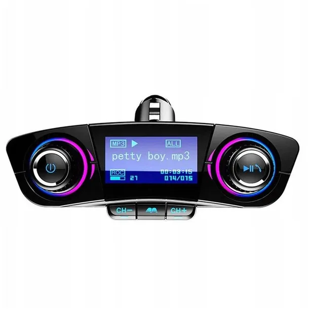 transmiter-usb-do-samochodu-do-muzyki-fm-bluetooth-stan-nowy-model-zestaw-glosnomowiacy-woltomierz