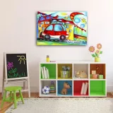 obraz-na-plotnie-czerwony-samochodzik-90x60-stan-nowy