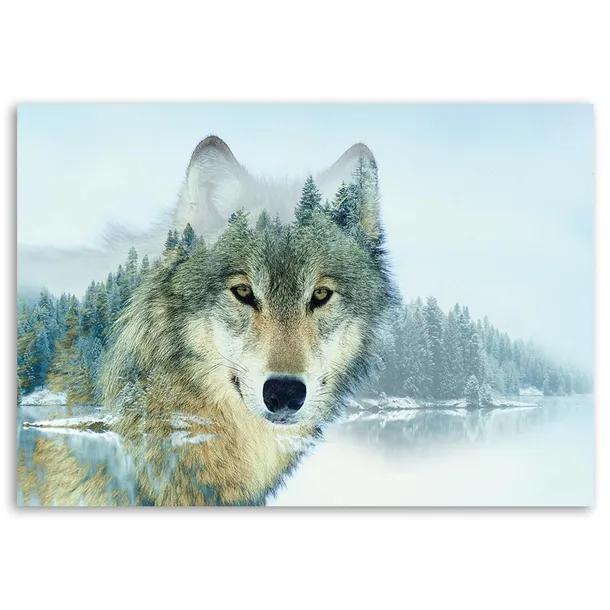 obraz-na-plotnie-wilk-na-tle-gor-120x80-stan-nowy