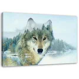 obraz-na-plotnie-wilk-na-tle-gor-90x60