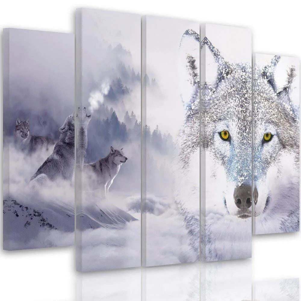 obraz-na-plotnie-wilk-las-we-mgle-100x70-stan-nowy