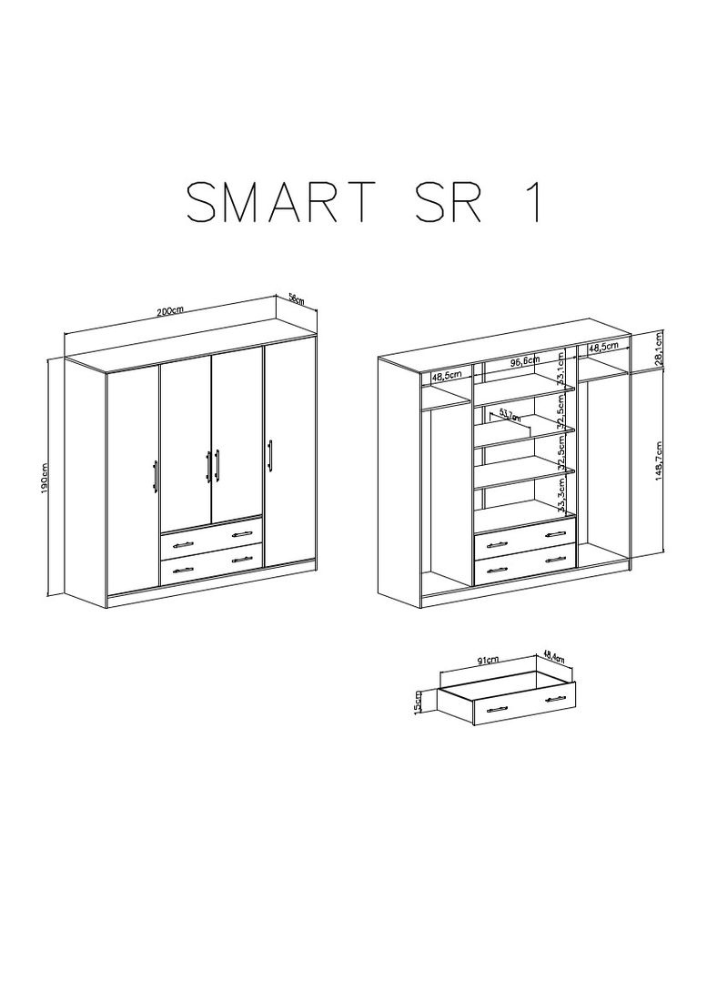 Duża szafa 200 x 190 garderoba z szufladami do przedpokoju Smart SR1 ...