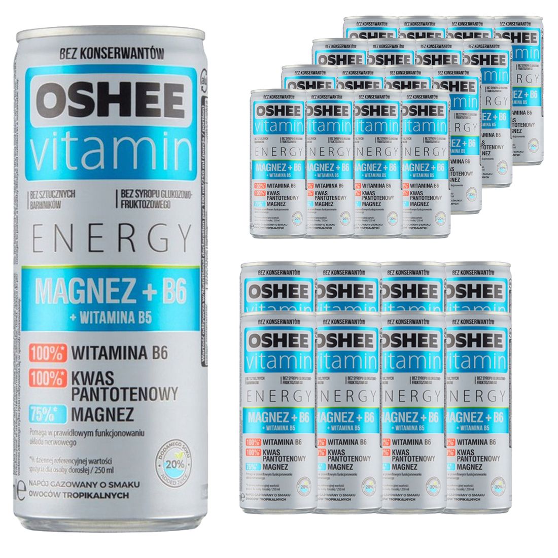 Oshee Vitamin Energy gazowany owoce 250 ml x 24 sztuki - ERLI.pl