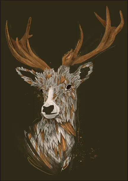 feathered-deer-plakat-50x70-cm