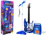 duza-gitara-niebieska-stojak-regulowany-mikrofon-stan-nowy