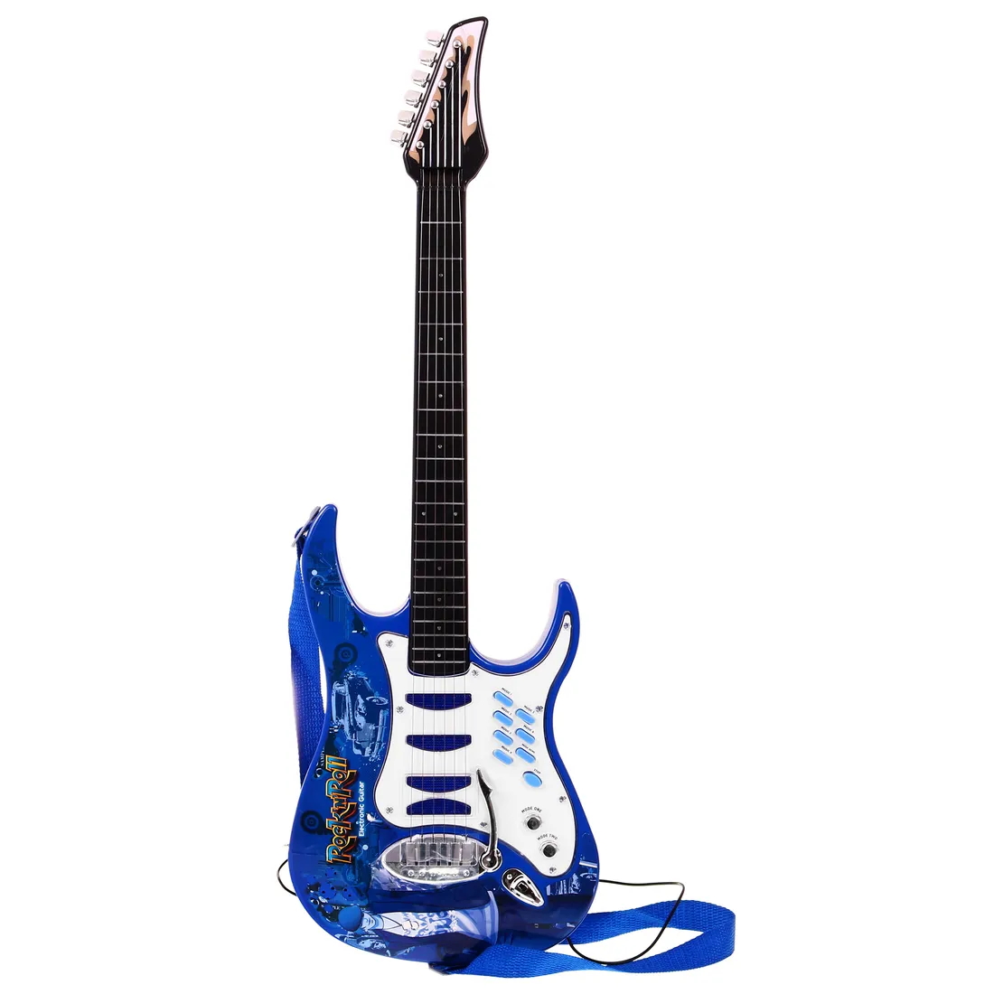 duza-gitara-niebieska-stojak-regulowany-mikrofon
