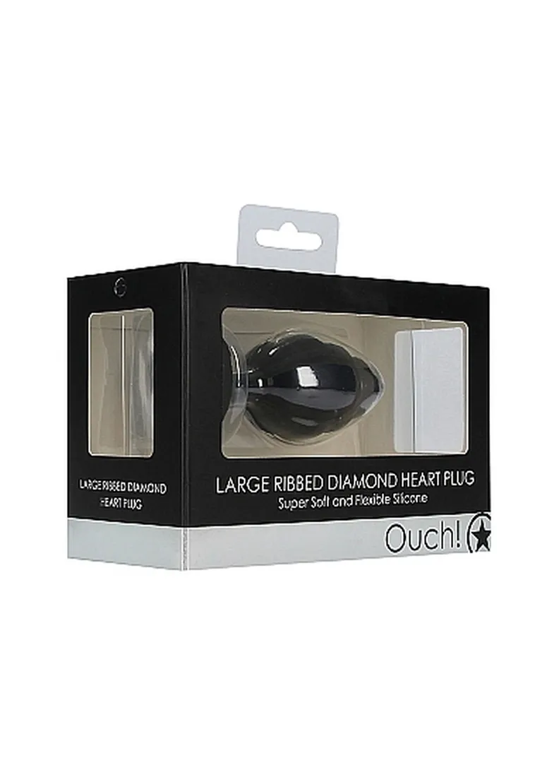 large-ribbed-diamond-heart-plug-black