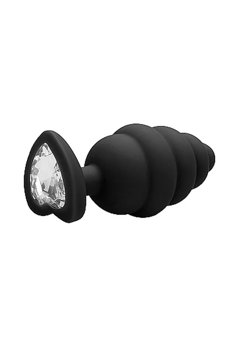 large-ribbed-diamond-heart-plug-black