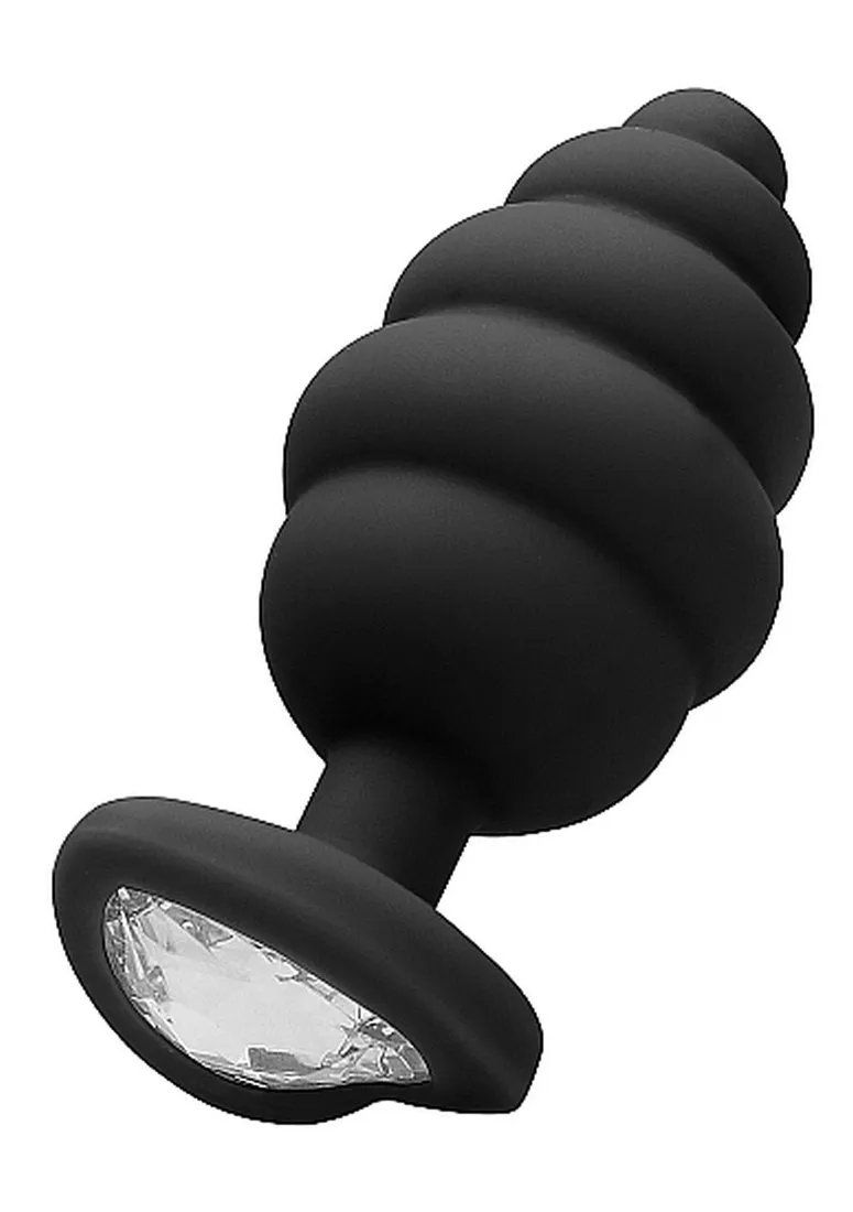 extra-large-ribbed-diamond-heart-plug-black