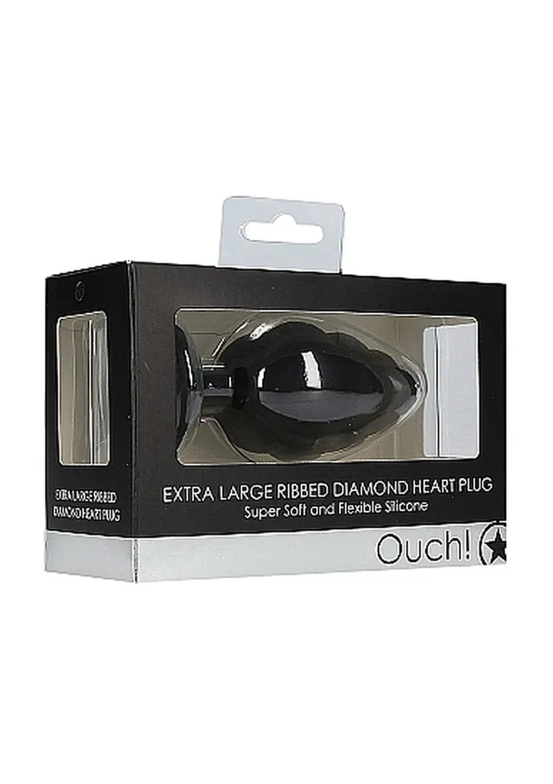 extra-large-ribbed-diamond-heart-plug-black
