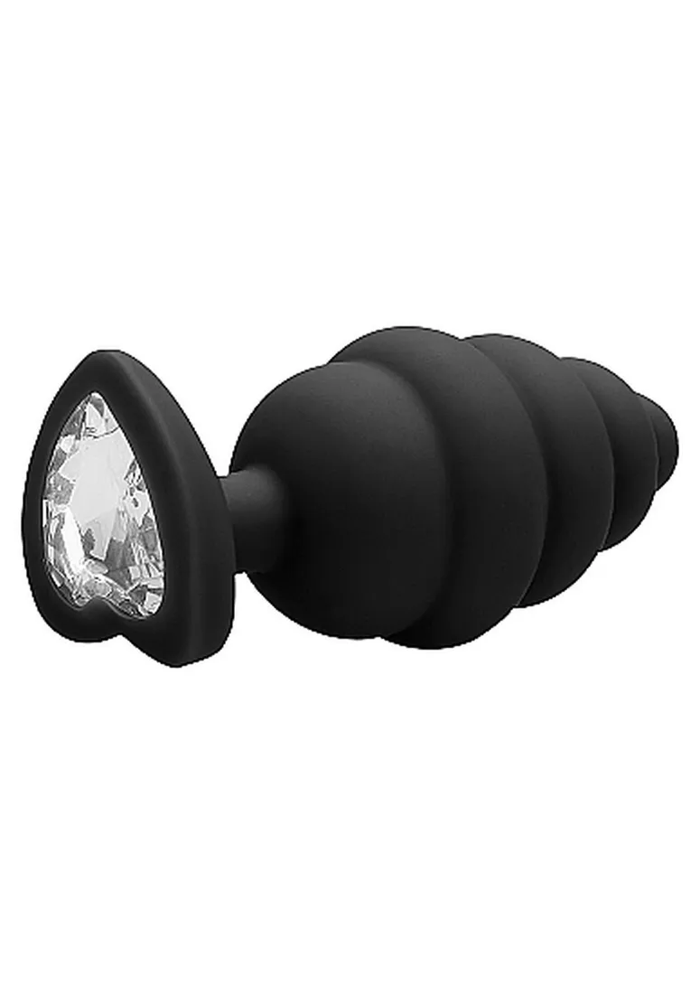 extra-large-ribbed-diamond-heart-plug-black