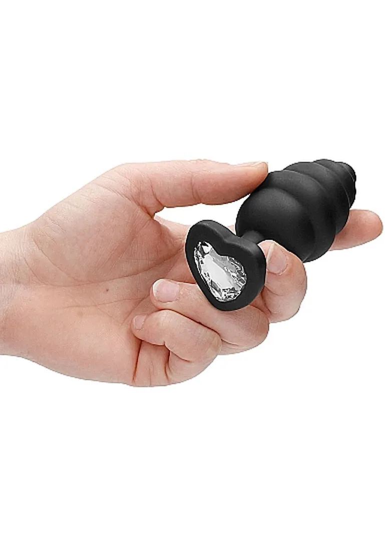 extra-large-ribbed-diamond-heart-plug-black
