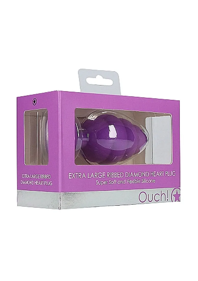 extra-large-ribbed-diamond-heart-plug-purple