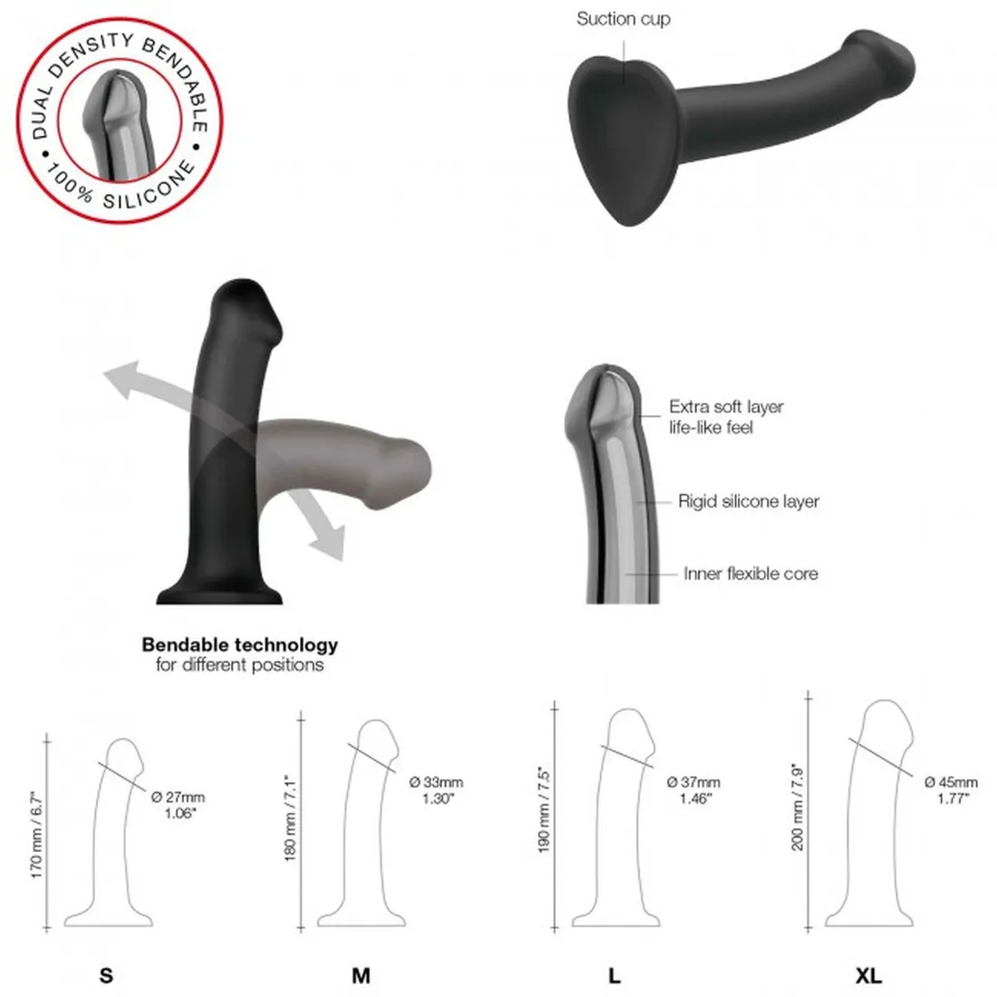 semi-realistic-dual-density-bendable-dildo-black-m