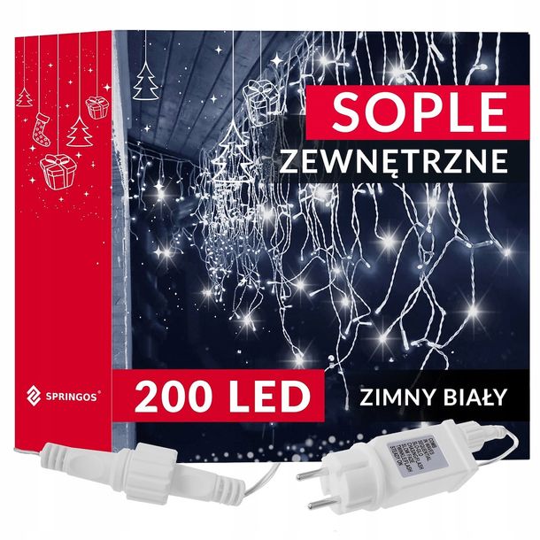 Фото - Гірлянда Flash ﻿KURTYNA ŚWIETLNA SOPLE 200 LED LAMPKI BIAŁE ZIMNE 10,5m OŚWIETLENIE 