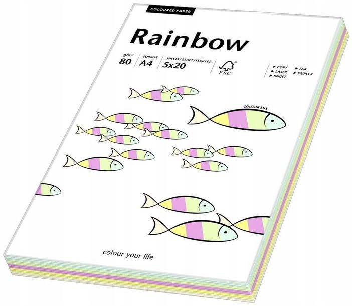 Papier ksero Rainbow A4 80g 100 ark mix kolorów