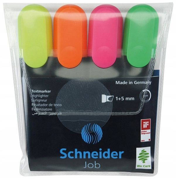 Zakreślacz Schneider Job 1-5mm ścięta 4 szt kolory