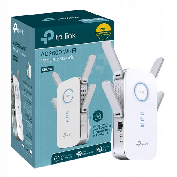 ﻿Wzmacniacz sygnału WiFi TP-Link RE650 MU-MIMO AC2600 Dual Band 1x RJ45 GIGA