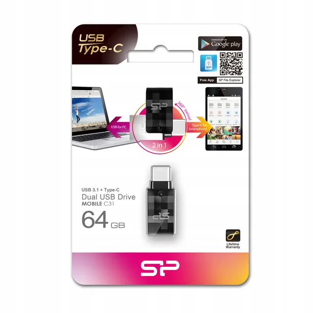 pendrive-silicon-power-mobile-c31-64gb-stan-nowy-material-metal-tworzywo-sztuczne