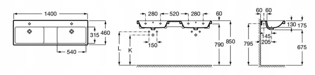 roca-gap-140x46-cm-umywalka-scienna-podwojna-stan-nowy