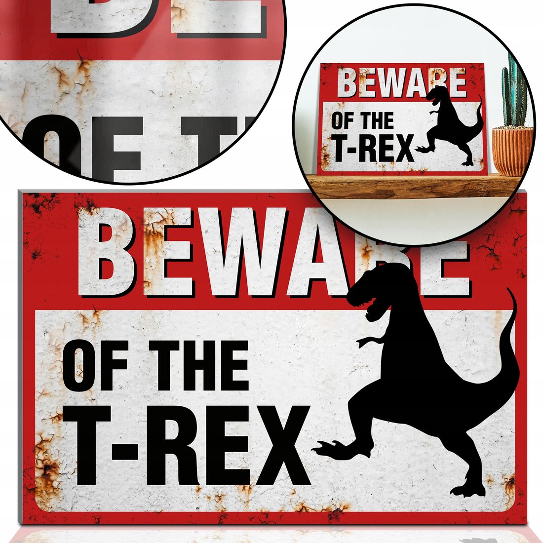 TABLICZKA OSTRZEGAWCZA Beware of the T-REX Wzory - ERLI.pl