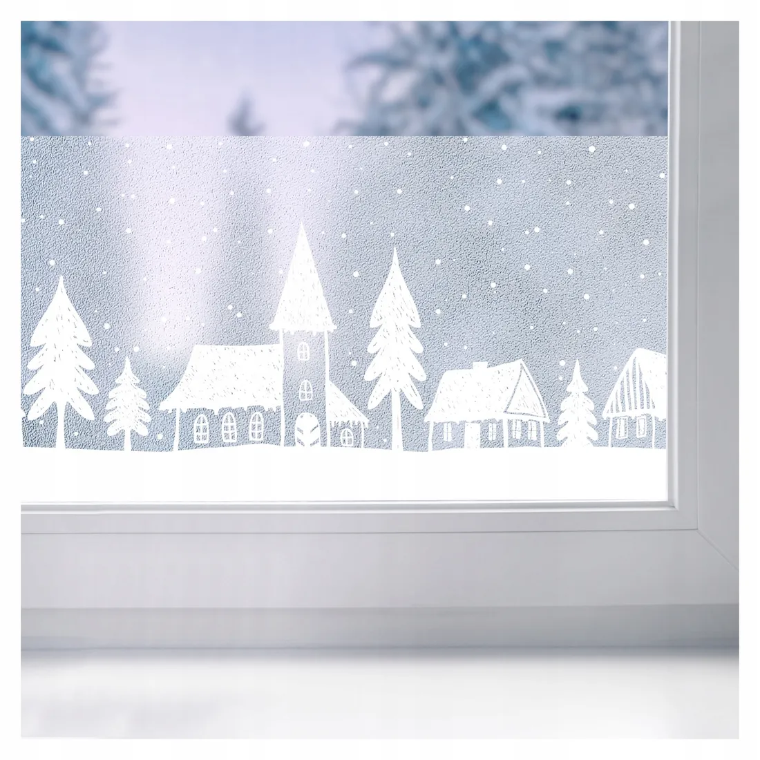 Folia Okienna Statyczna Wzór Domki Ozdoba Na Boże Narodzenie Border Na Okno