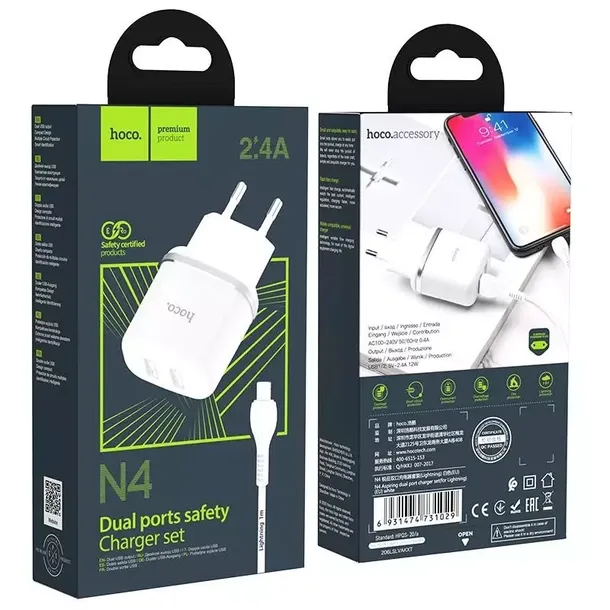 hoco-n4-aspiring-network-charger-lightning-cable-white